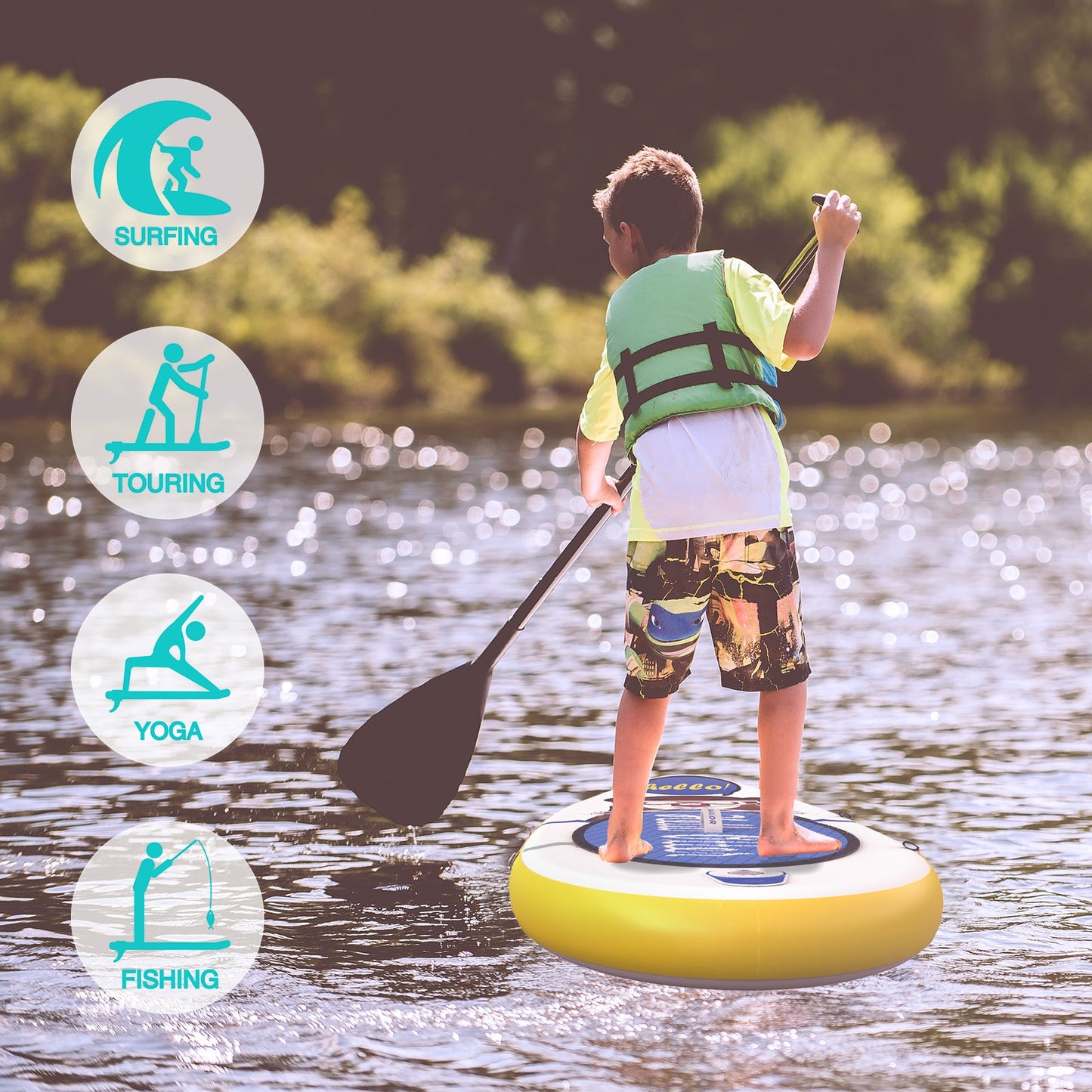 funwater inflatable paddle board designed for children 8' with a sup general seat