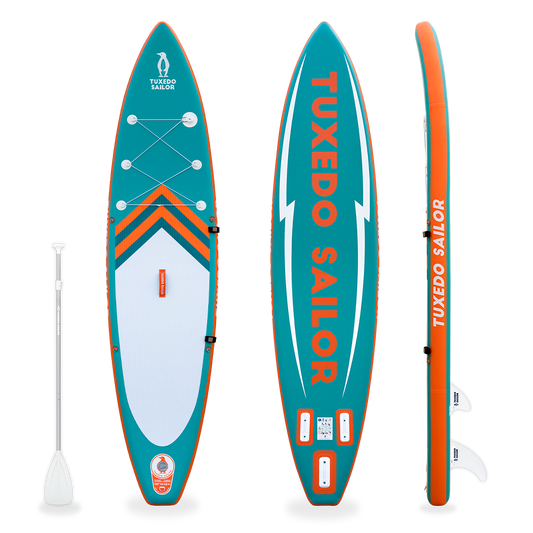 funwater blue inflatable stabd up paddle board 11' with 3 fins easy to store and carry
