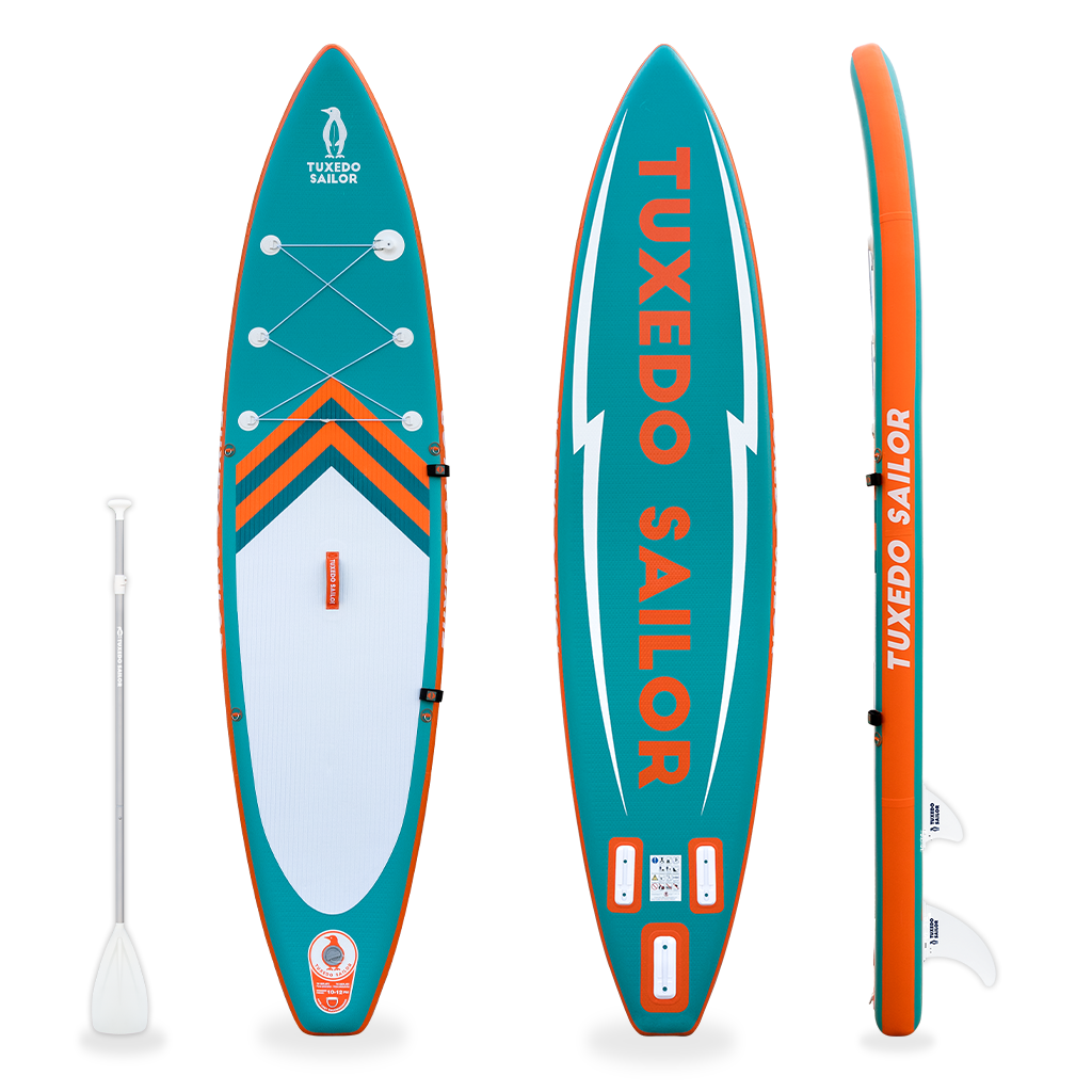 funwater blue inflatable stabd up paddle board 11' with 3 fins easy to store and carry